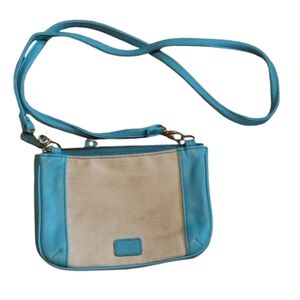 Fossil Kira Crossbody Bag Tan Blue Small Purse Zip Casual Boho Teal Plain